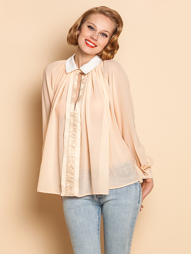  TS Nude Small Lapel Chiffon Blouse