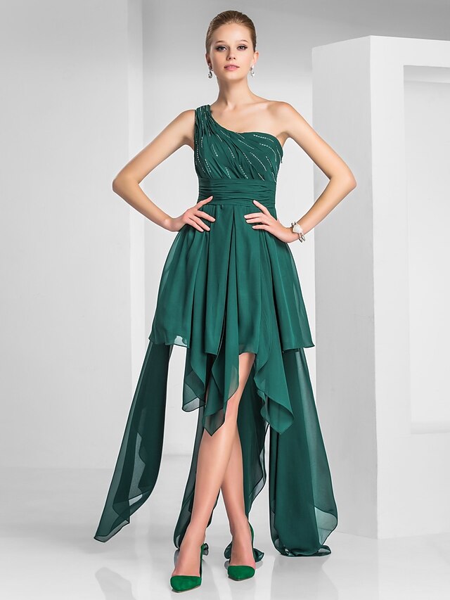  A-Line One Shoulder Asymmetrical Chiffon Dress with Beading / Ruched by TS Couture®