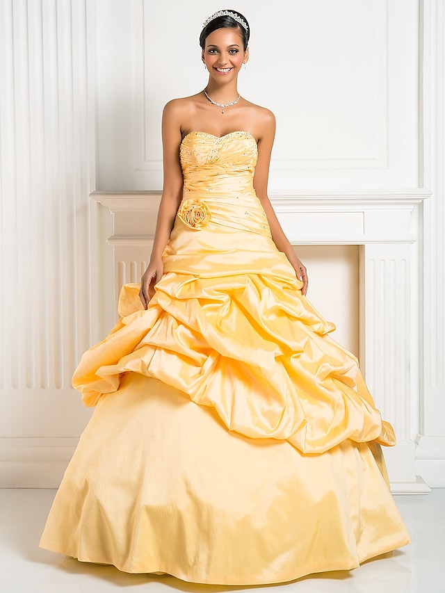  Ball Gown Vintage Inspired Dress Quinceanera Formal Evening Floor Length Sleeveless Sweetheart Taffeta with Criss Cross Beading Flower 2023
