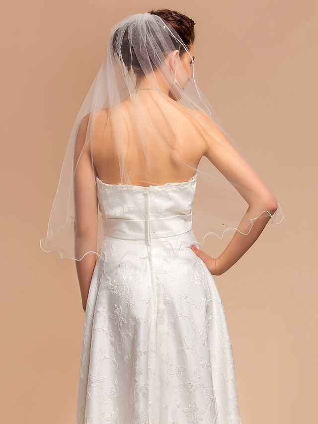  Wedding Veil One-tier Elbow Veils Pencil Edge 27.56 in (70cm) Tulle Ivory A-line, Ball Gown, Princess, Sheath/ Column, Trumpet/ Mermaid