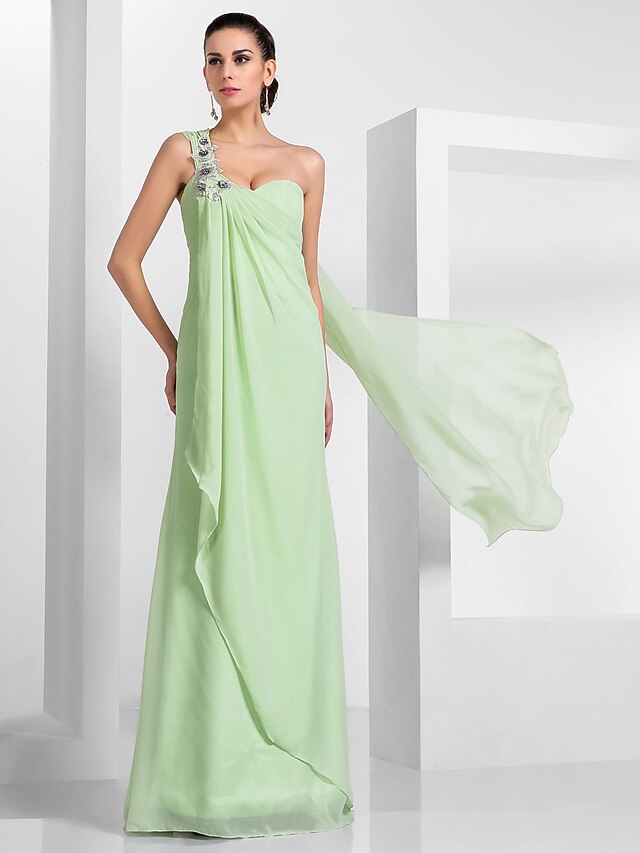  Ίσια Γραμμή Ένας Ώμος Μακρύ Σιφόν Φόρεμα με Διακοσμητικά Επιράμματα / Που καλύπτει με TS Couture®