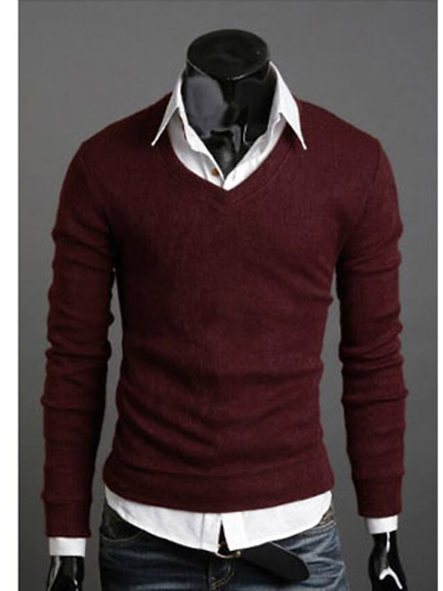  Herren V-Ausschnitt Basic-Solid Color Sweater