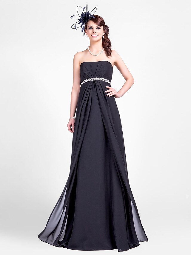  Sheath / Column Strapless Floor Length Chiffon Bridesmaid Dress with Beading / Draping / Side Draping