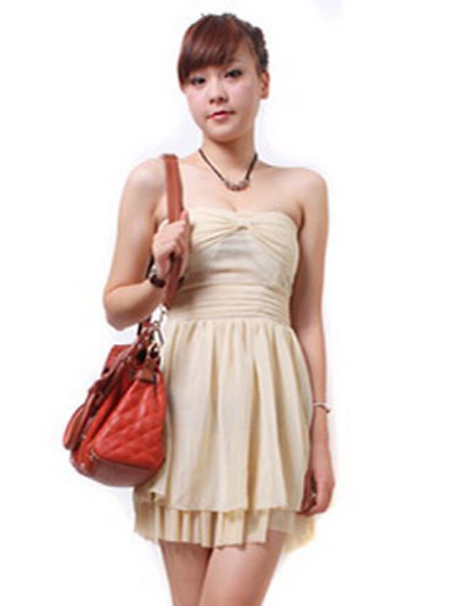  Women's Going out Loose / Sheath / Skater Dress - Solid Colored Pleated Strapless