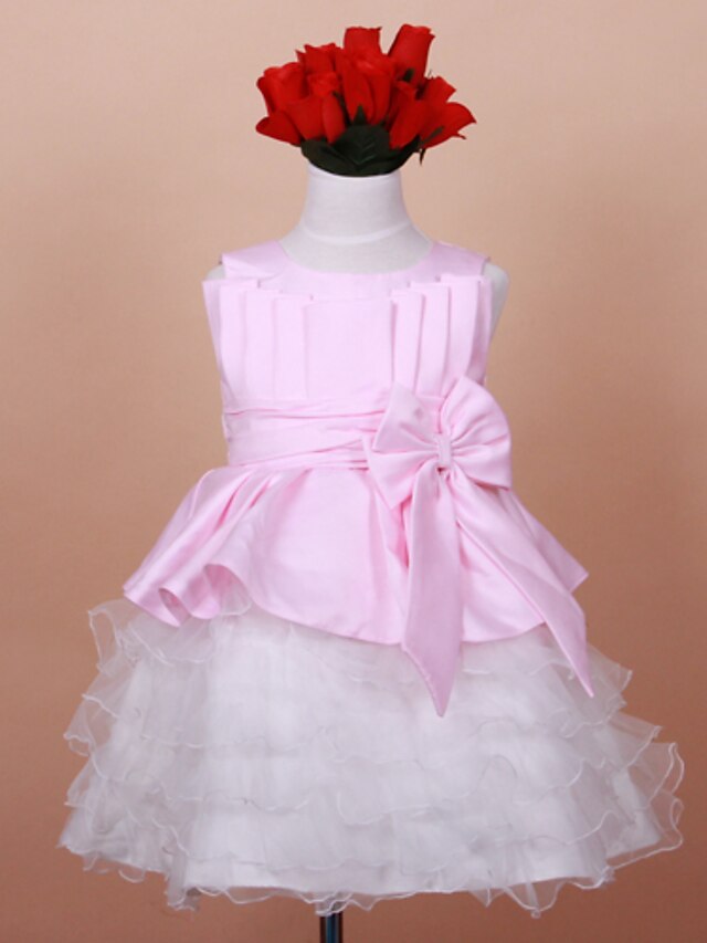  Ball Gown Sleeveless Satin And Tulle Flower Girl Dress With Tiers