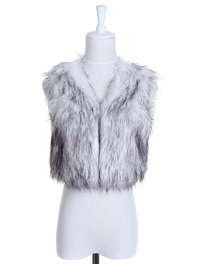  Fur Vest With Collarless In Faux Fur Casual/Party Vest