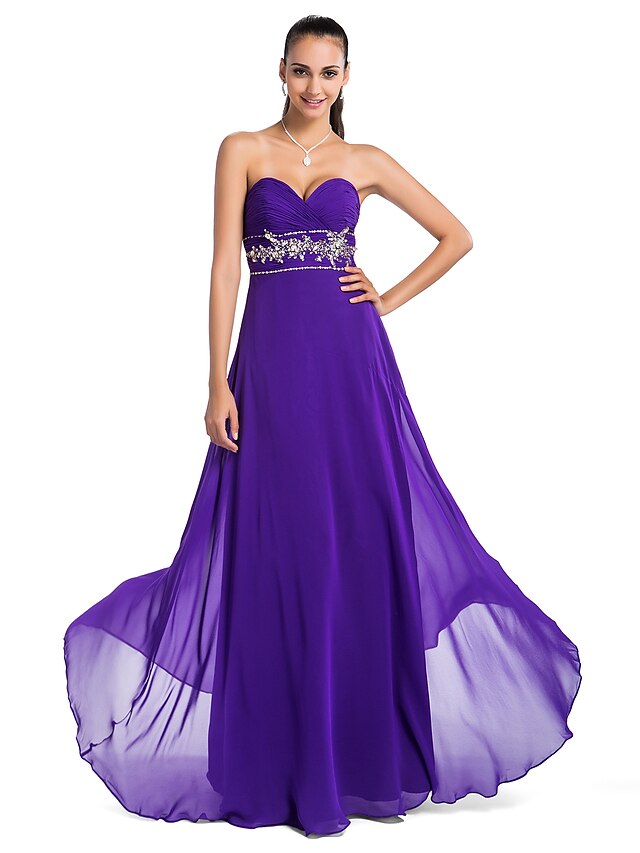  Ball Gown Open Back Prom Formal Evening Military Ball Dress Strapless Sweetheart Neckline Sleeveless Floor Length Chiffon with Criss Cross Beading Sequin 2020