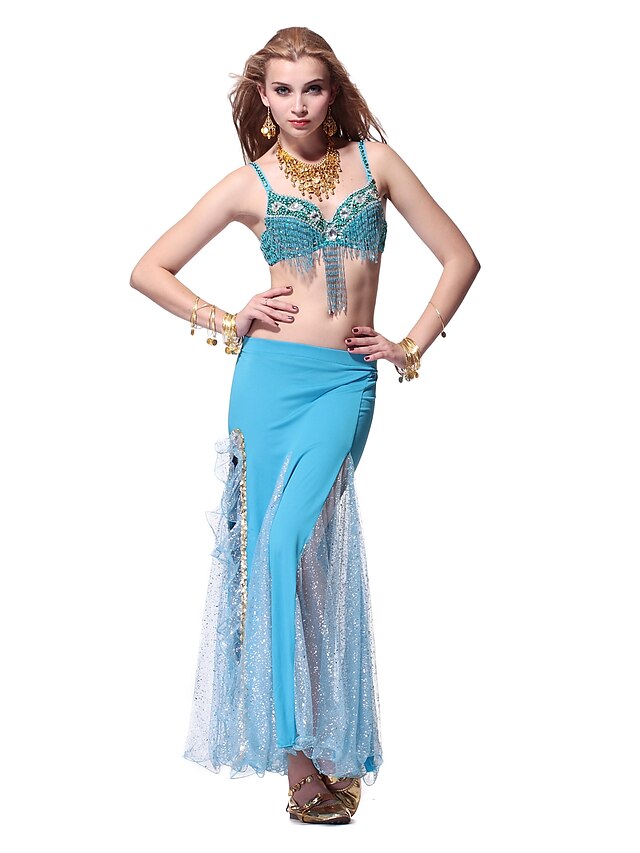  Dancewear Crystal Cotton with Cryatal Belly Dance Outfits Top and Skirt For Ladies