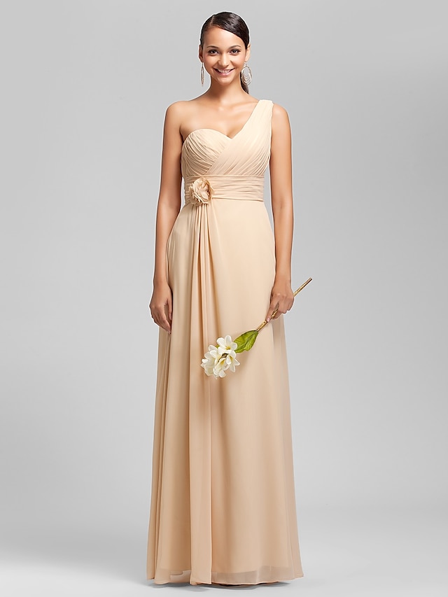  Sheath / Column One Shoulder / Sweetheart Neckline Floor Length Chiffon Bridesmaid Dress with Criss Cross / Ruched / Draping