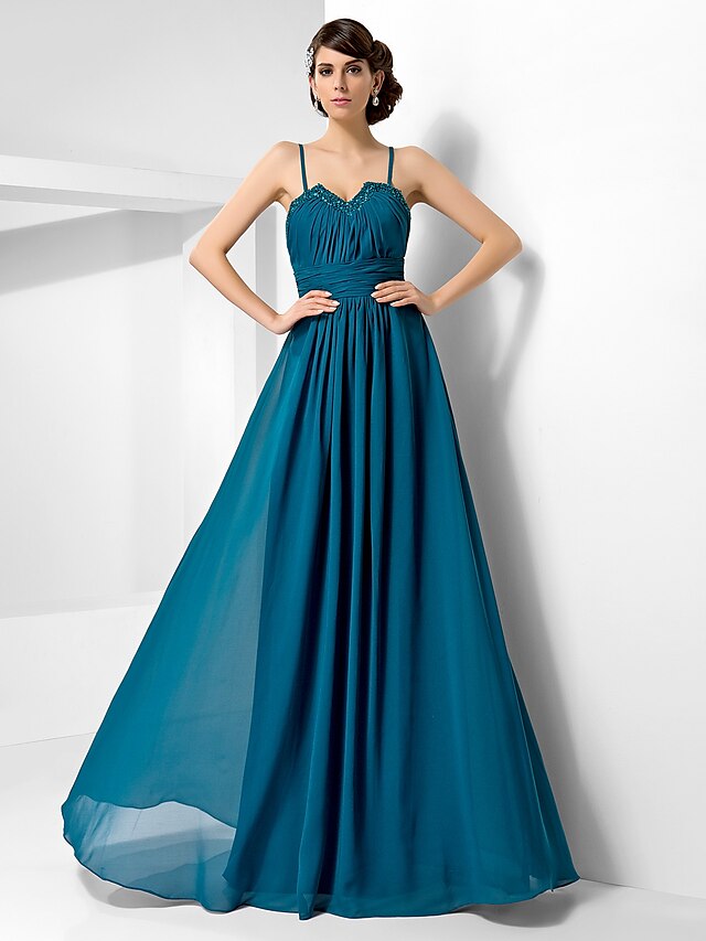  Ball Gown Open Back Dress Formal Evening Military Ball Floor Length Sleeveless Sweetheart Chiffon with Ruched Beading Draping 2023
