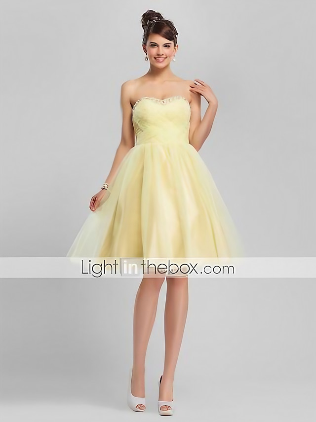  A-Line Sweetheart Neckline Knee Length Tulle Dress with Beading / Criss Cross by TS Couture®