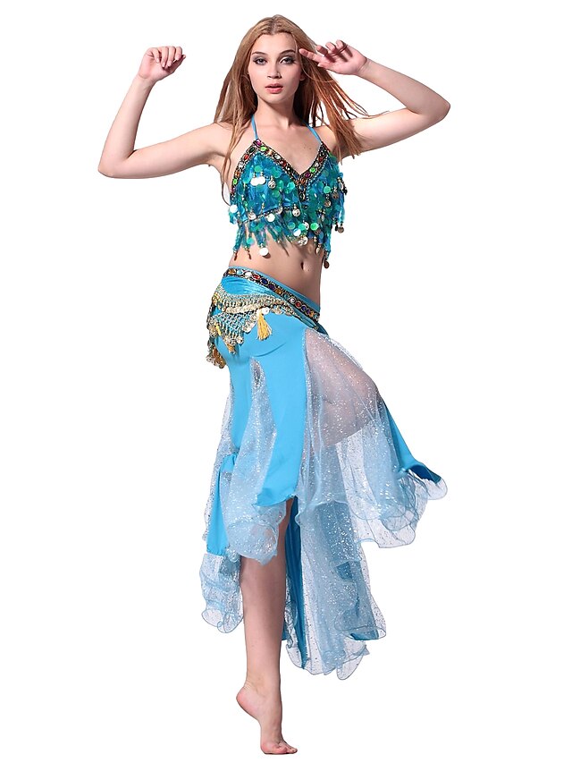  Performance Dancewear Crystal Cotton with Sequins Belly Dance Outfit For Ladies
