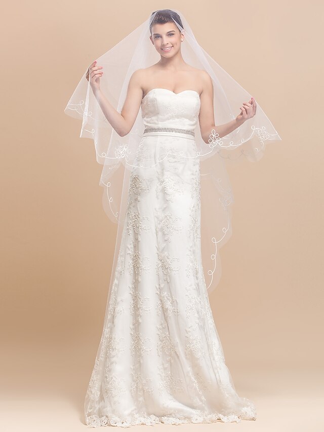  One-tier Waltz Wedding Veil With Cut / Scalloped Edge