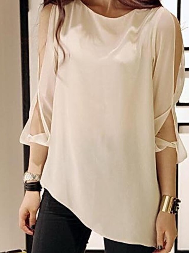  De las mujeres Simple / Chic de Calle Casual/Diario Verano Blusa Un Color Fino