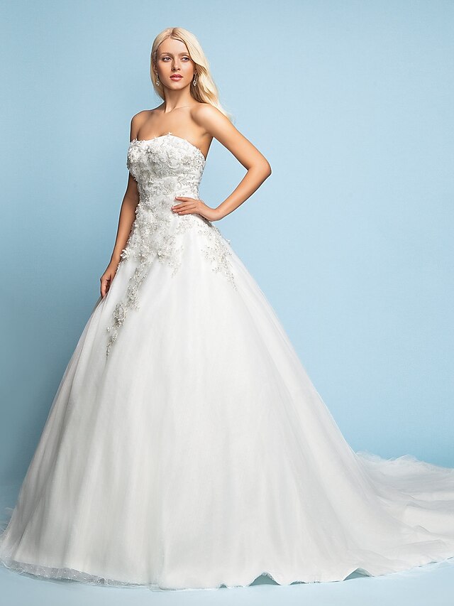  Hall Wedding Dresses Court Train A-Line Sleeveless Strapless Satin With 2023 Spring Bridal Gowns