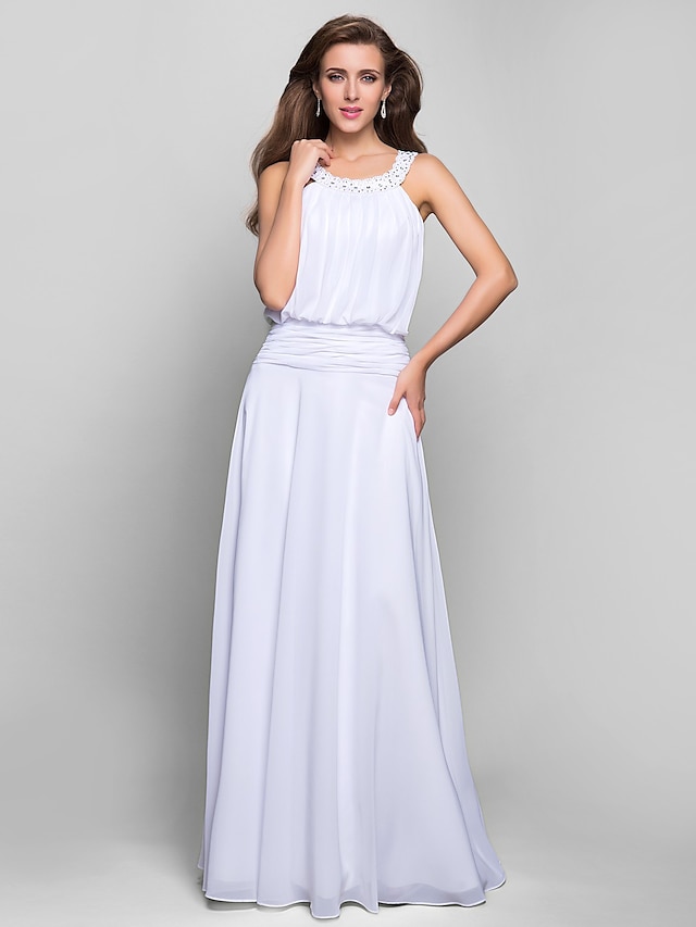  A-Linie Schmuck Boden-Länge Chiffon Kleid mit Perlenstickerei / Applikationen / Drapiert durch TS Couture®