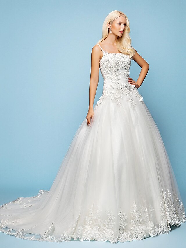  Hall Wedding Dresses Court Train A-Line Sleeveless Spaghetti Strap Satin With 2023 Spring Bridal Gowns