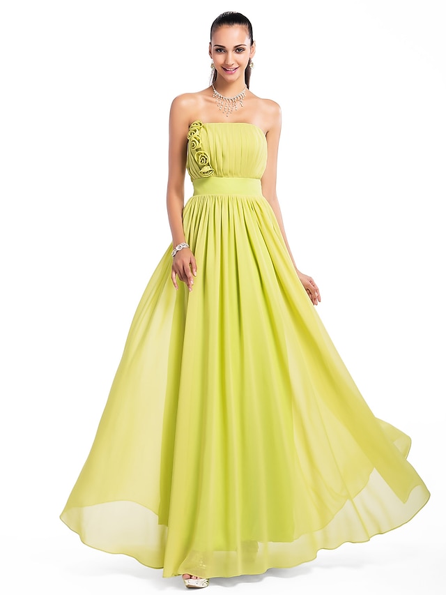  Ball Gown Strapless Floor Length Chiffon Open Back Prom / Formal Evening Dress with Draping / Flower by TS Couture®