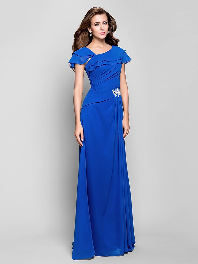  A-Line Square Neck Floor Length Chiffon Dress with Appliques / Draping / Criss Cross by TS Couture®