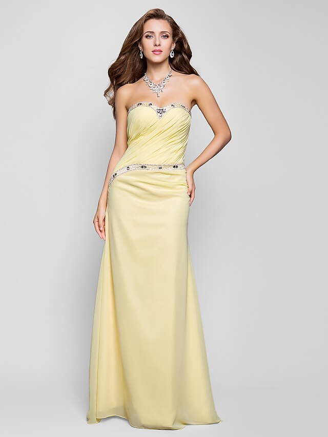  Sheath / Column Sweetheart Neckline Sweep / Brush Train Chiffon Dress with Beading / Side Draping by TS Couture®
