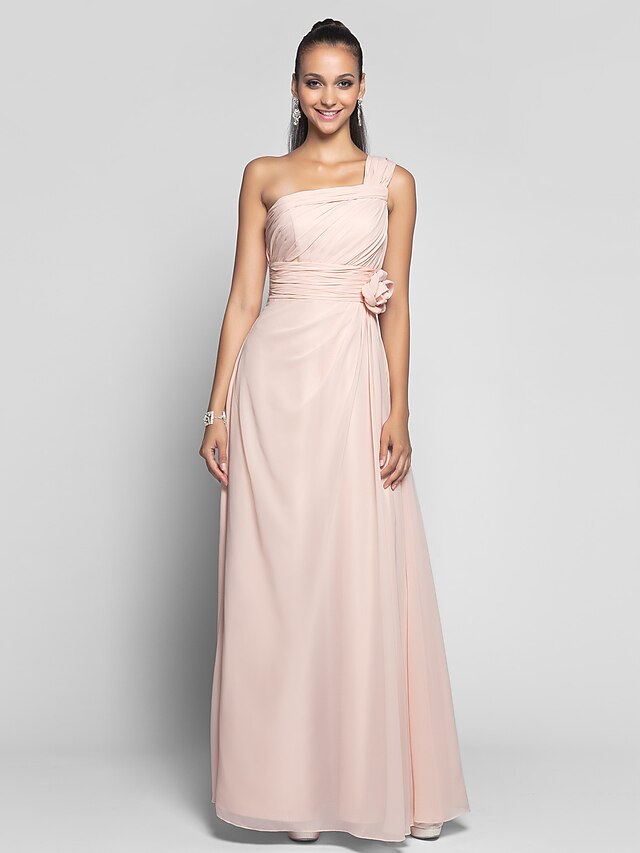  Sheath / Column Minimalist Dress Prom Formal Evening Floor Length Sleeveless One Shoulder Chiffon with Ruched Side Draping Flower 2023