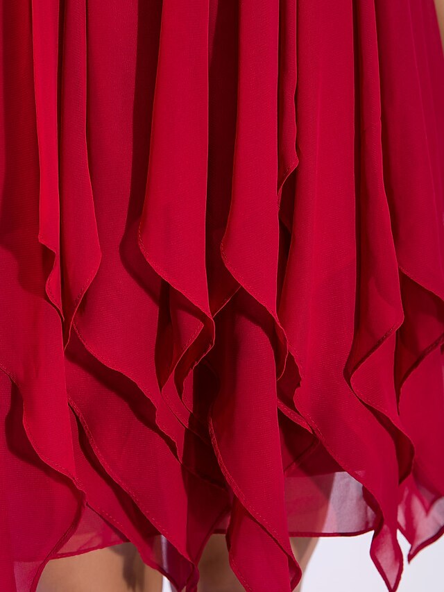 Trap?�ze Sexy Retour Soir?�e Cocktail Saint Valentin Robe Licou Sans Manches Asym?�trique 