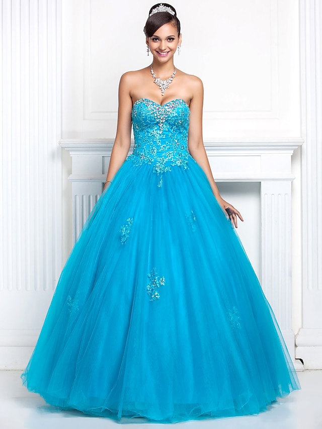  Ball Gown Strapless / Sweetheart Neckline Floor Length Tulle Dress with Beading / Appliques / Draping by TS Couture®