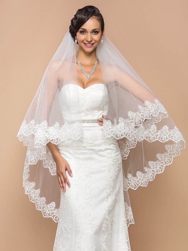  One-tier Waltz Veil With Lace Applique Edge(More Colors)