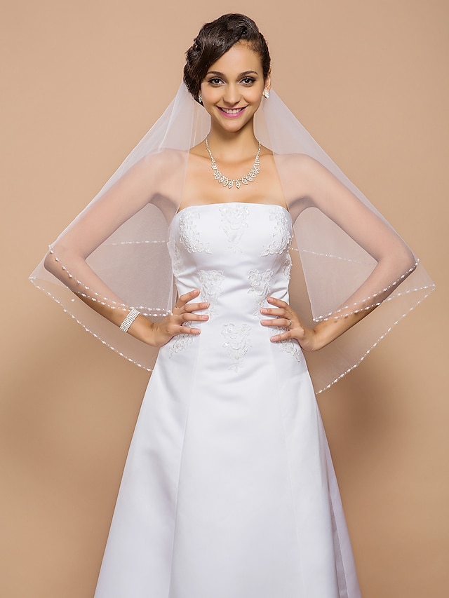  Hochzeitsschleier Einschichtig Ellbogenlange Schleier Perlenbesetzter Saum 51,18 in (130cm) Tüll WeißA-linie,Ball Kleid,
