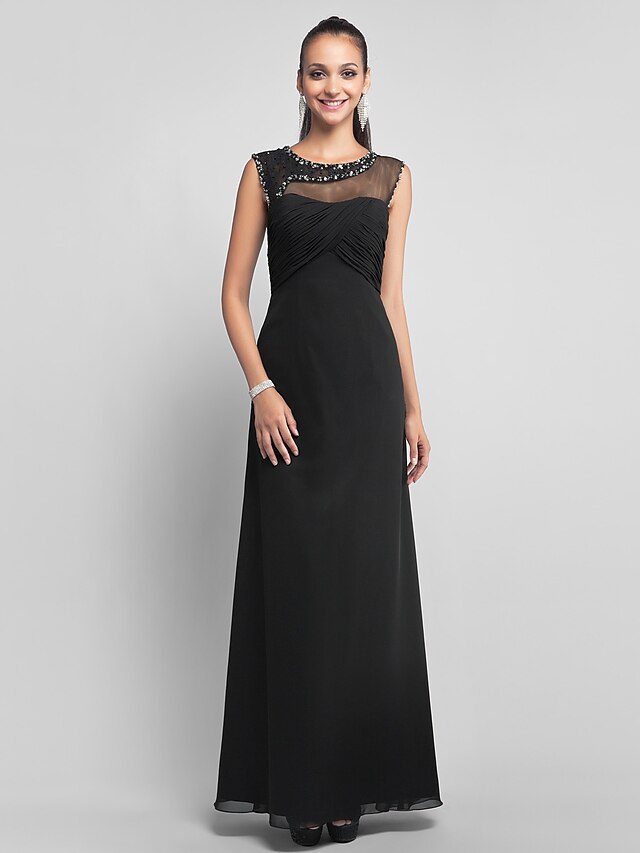  Tube / kolonne Illusion Neckline Gulvlang Chiffon / Tyl Kjole med Perlearbejde / Kryds & Tværs ved TS Couture®