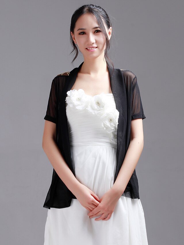  Short Sleeve Coats / Jackets Lace / Tulle Party Evening / Casual Wedding  Wraps With