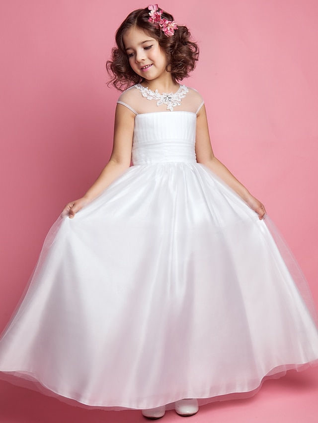  Princess Floor Length Flower Girl Dress Wedding Cute Prom Dress Tulle with Ruched Fit 3-16 Years