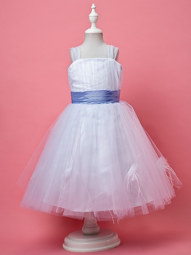  Princess Knee Length Flower Girl Dress Cute Prom Dress Tulle with Feathers / Fur Fit 3-16 Years