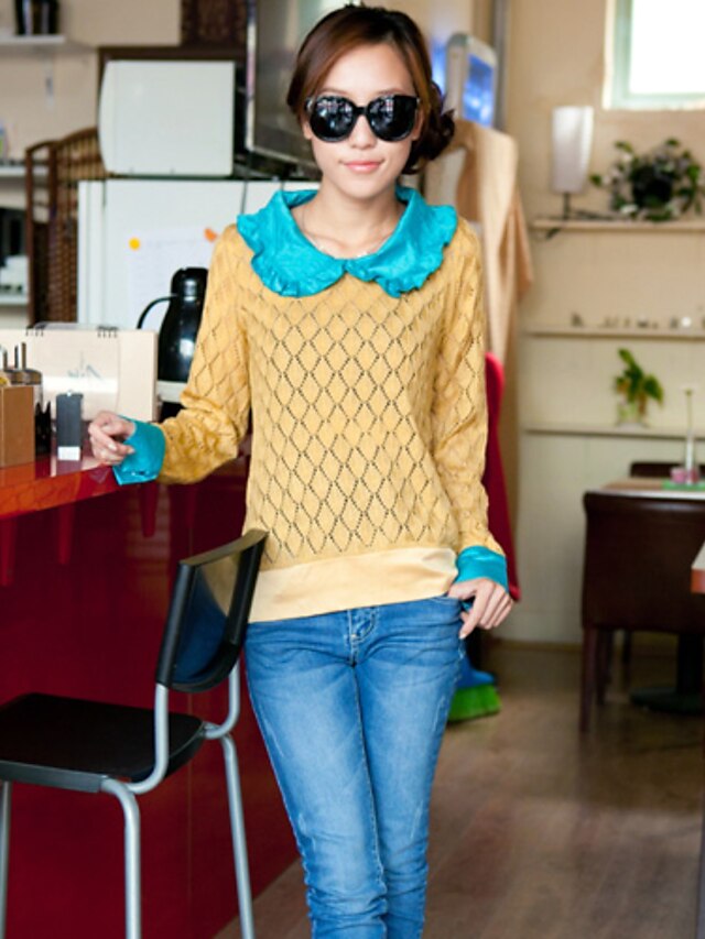  Women's Yellow Pullover , Casual Long Sleeve