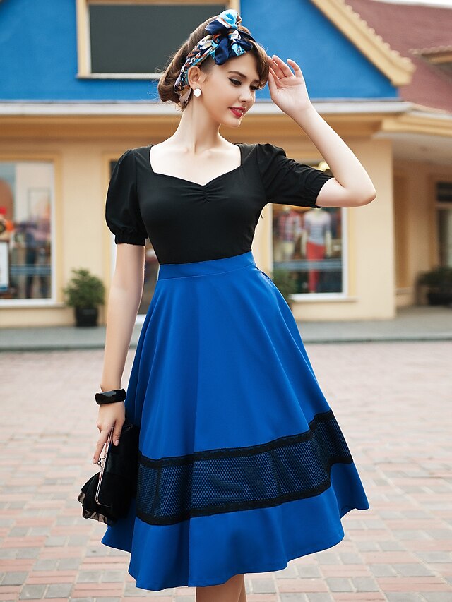  Royal Blue Dress - Short Sleeve All Seasons Vintage Royal Blue