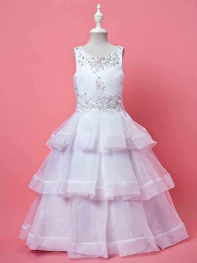  Ball Gown / A-Line Ankle Length Organza Sleeveless Jewel Neck with Beading / Appliques