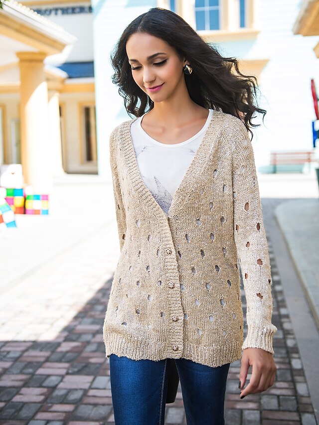  Women's Street chic Cardigan - Solid Colored, Hole