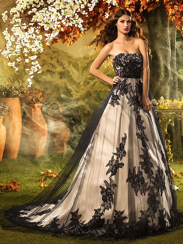  Lanting Bride® A-Linie / Princess Drobná Svatební šaty Velmi dlouhá vlečka Bez ramínek Krajka / Tyl s
