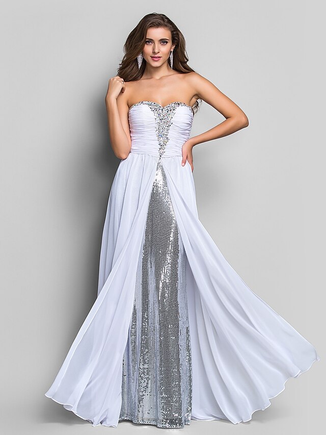  Sheath / Column Sweetheart Neckline Floor Length Chiffon / Sequined Dress with Beading / Sequin / Ruched by TS Couture®