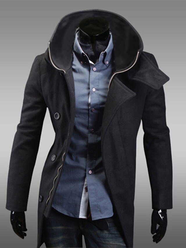  REVERIE UOMO Man's Black Sheath Worsted Inclined Breast Hoodie Jacket