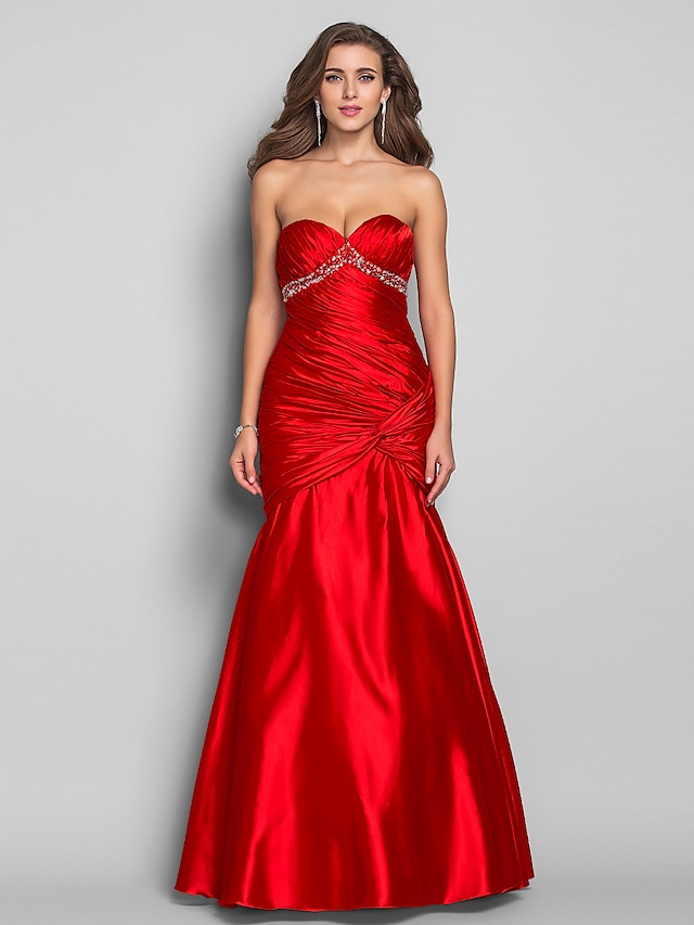  Sereia Frente Única Vestido Baile de Formatura Noite Formal Longo Sem Manga Decote Princesa Charmeuse com Franzido Miçangas Drapeado Lateral 2023