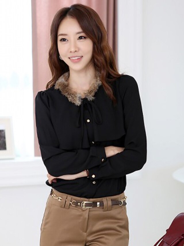  Women's Basic Cotton Blouse - Solid Colored Black