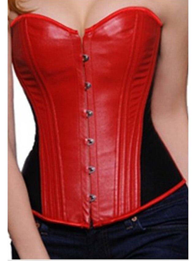  LuckyOne Women's Leather Splicing Corset Red