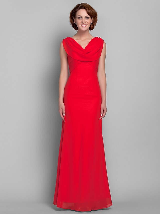  Sheath / Column V Neck Floor Length Chiffon Mother of the Bride Dress with Side Draping by LAN TING BRIDE®
