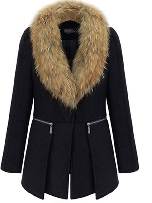  KICAI Detachable Fur Collar Long Tweed Overcoat