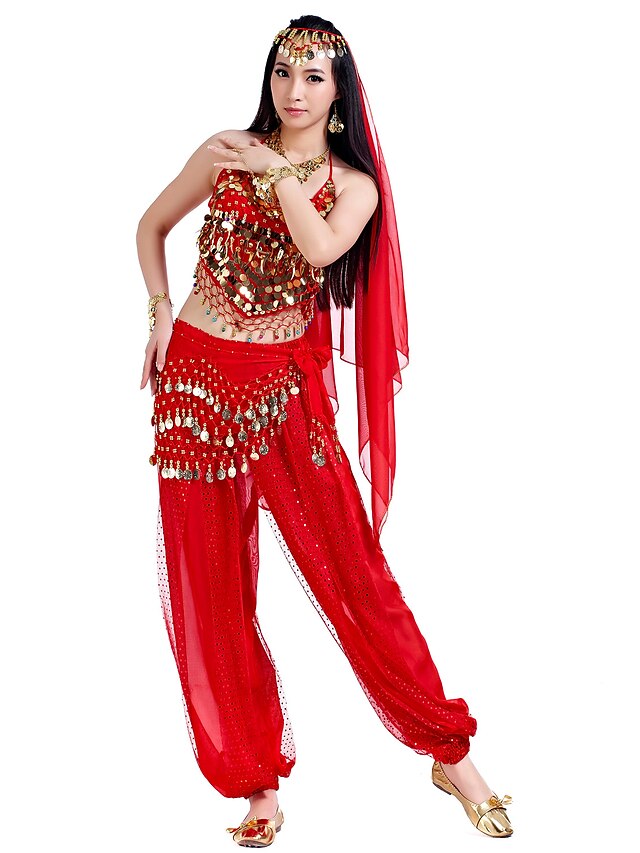 Belly Dance Top Coin Beading Sequin Womens Chiffon Performance 2024 3599