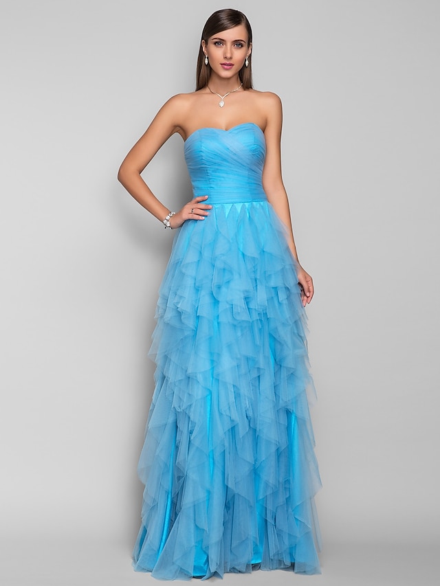  Ball Gown Dress Prom Formal Evening Floor Length Sleeveless Sweetheart Tulle with Criss Cross Ruched Side Draping 2024