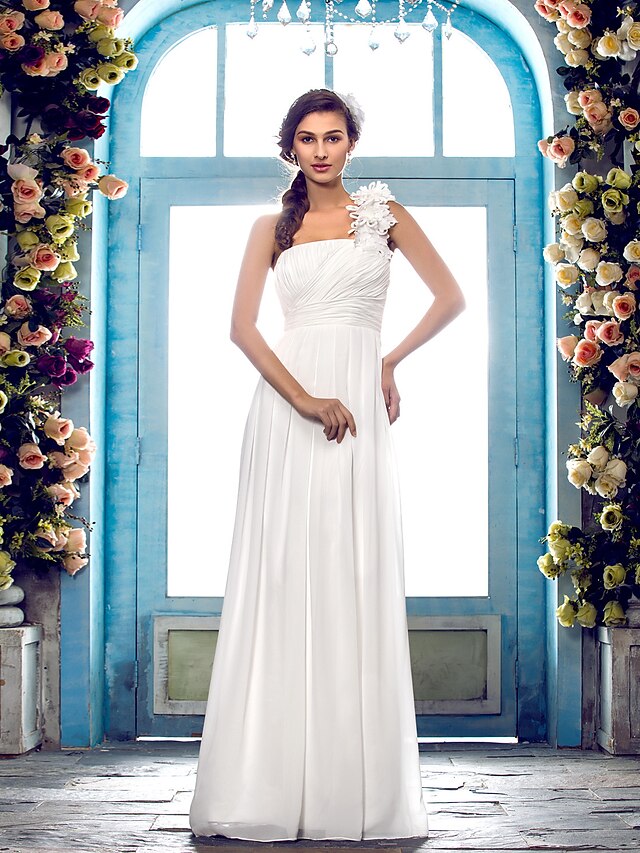  Linea-A Monospalla Lungo Chiffon Abiti da sposa personalizzati con Incrociato / Floreale di LAN TING BRIDE®