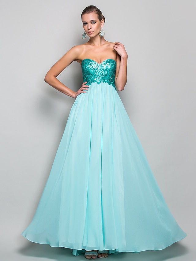  Ball Gown Beaded & Sequin Prom Formal Evening Military Ball Dress Strapless Sweetheart Neckline Sleeveless Floor Length Chiffon Sequined with Draping 2020