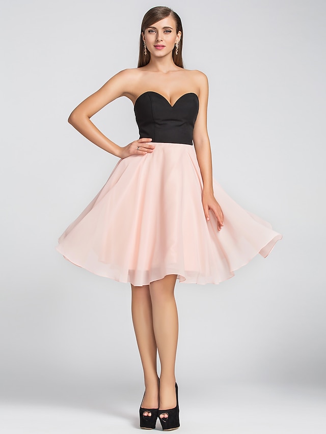  A-Line Fit & Flare Cute Dress Homecoming Cocktail Party Knee Length Sleeveless Sweetheart Chiffon with Pleats 2024